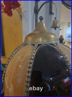 Gorgeous Vtg Uranium Glass Floor Lamp W Slag Glass Shade/Brass/Bronze Twin Bulb