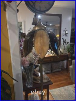 Gorgeous Vtg Uranium Glass Floor Lamp W Slag Glass Shade/Brass/Bronze Twin Bulb