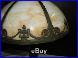 Gorgeous antique Slag Glass Tiffany style Table Lamp 6 Panel Rainaud