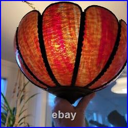 Gorgeous vintage antique slag glass rust red tulip shade hanging Swag lamp