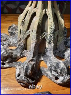 Gothic Antique Mythical dolphin Stained glass slag Hotel Chandelier lamp heavy