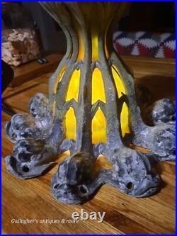 Gothic Antique Mythical dolphin Stained glass slag Hotel Chandelier lamp heavy