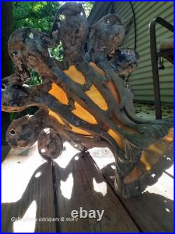 Gothic Antique Mythical dolphin Stained glass slag Hotel Chandelier lamp heavy