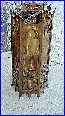 Gothic Bronze Church Slag Art Glass antique Wall Sconce light fixture lamp