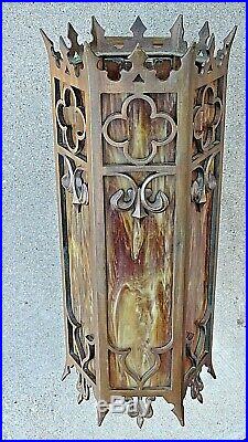 Gothic Bronze Church Slag Art Glass antique Wall Sconce light fixture lamp