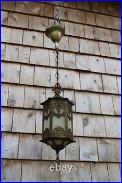 Great Antique Ornate Art Nouveau Slag Glass Pendant Ceiling Light Fixture