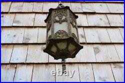 Great Antique Ornate Art Nouveau Slag Glass Pendant Ceiling Light Fixture