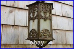 Great Antique Ornate Art Nouveau Slag Glass Pendant Ceiling Light Fixture