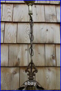 Great Antique Ornate Art Nouveau Slag Glass Pendant Ceiling Light Fixture