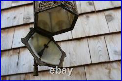 Great Antique Ornate Art Nouveau Slag Glass Pendant Ceiling Light Fixture