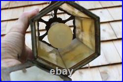 Great Antique Ornate Art Nouveau Slag Glass Pendant Ceiling Light Fixture