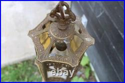 Great Antique Ornate Art Nouveau Slag Glass Pendant Ceiling Light Fixture