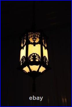 Great Antique Ornate Art Nouveau Slag Glass Pendant Ceiling Light Fixture
