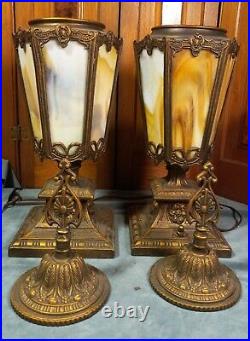 Great Pair of Slag Glass Mantle Lamps circa 1910-1925