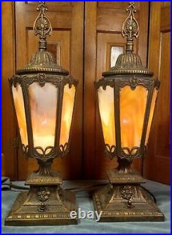 Great Pair of Slag Glass Mantle Lamps circa 1910-1925