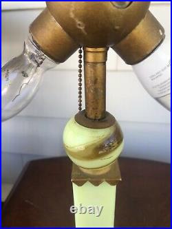 Green Slag Glass Lamp 17 Working Vintage 2 Sockets EXCELLENT