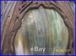 Green Slag Ornate Antique Hanging Dome 8 Panel Heavy Shade Brady & Hubbard Era
