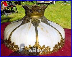 HUGE! Antique 8 Panel Curved Slag Glass Lamp Shade Caramel & White
