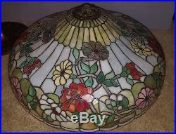 HUGE Antique Chicago Mosaic Leaded Slag Stained Glass Floral Table Lamp