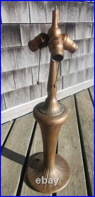HUGE Handel Arts & Crafts Slag Stained Glass Reverse Painted Shade Lamp Base