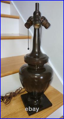 HUGE Handel Arts & Crafts Slag Stained Glass Reverse Painted Shade Lamp Base