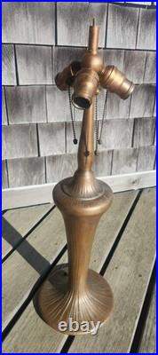 HUGE Handel Arts & Crafts Slag Stained Glass Reverse Painted Shade Lamp Base