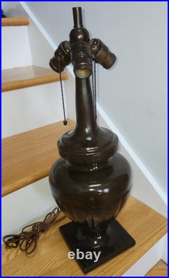 HUGE Handel Arts & Crafts Slag Stained Glass Reverse Painted Shade Lamp Base