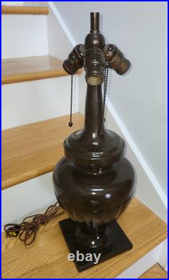 HUGE Handel Arts & Crafts Slag Stained Glass Reverse Painted Shade Lamp Base