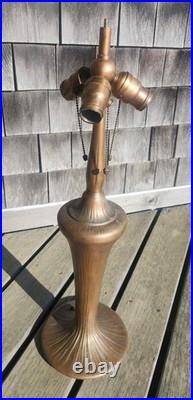 HUGE Handel Arts & Crafts Slag Stained Glass Reverse Painted Shade Lamp Base