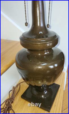 HUGE Handel Arts & Crafts Slag Stained Glass Reverse Painted Shade Lamp Base