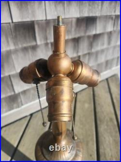 HUGE Handel Arts & Crafts Slag Stained Glass Reverse Painted Shade Lamp Base