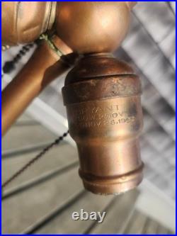 HUGE Handel Arts & Crafts Slag Stained Glass Reverse Painted Shade Lamp Base