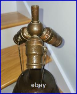 HUGE Handel Arts & Crafts Slag Stained Glass Reverse Painted Shade Lamp Base