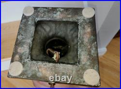 HUGE Handel Arts & Crafts Slag Stained Glass Reverse Painted Shade Lamp Base