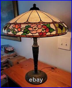 HUGE Leaded Slag Stained Glass Floral Lamp by Wilkinson Handel Tiffany Era