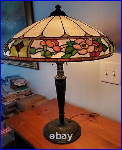 HUGE Leaded Slag Stained Glass Floral Lamp by Wilkinson Handel Tiffany Era