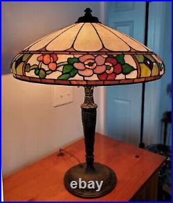 HUGE Leaded Slag Stained Glass Floral Lamp by Wilkinson Handel Tiffany Era