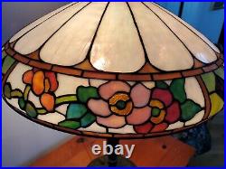 HUGE Leaded Slag Stained Glass Floral Lamp by Wilkinson Handel Tiffany Era