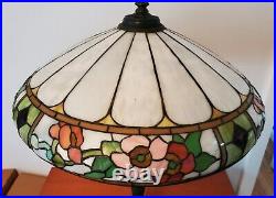 HUGE Leaded Slag Stained Glass Floral Lamp by Wilkinson Handel Tiffany Era