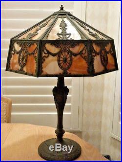 Huge Wilkinson Slag Glass Panel Lamp Art Nouveau Arts Crafts Slag Ram's