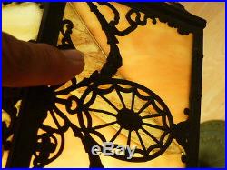 Huge Wilkinson Slag Glass Panel Lamp Art Nouveau Arts Crafts Slag Ram's