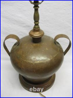 Hammered Copper Lamp Base Stained Slag Glass Shade Old Antique Dirk Van Erp