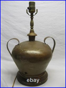 Hammered Copper Lamp Base Stained Slag Glass Shade Old Antique Dirk Van Erp