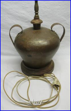 Hammered Copper Lamp Base Stained Slag Glass Shade Old Antique Dirk Van Erp