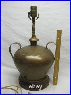 Hammered Copper Lamp Base Stained Slag Glass Shade Old Antique Dirk Van Erp