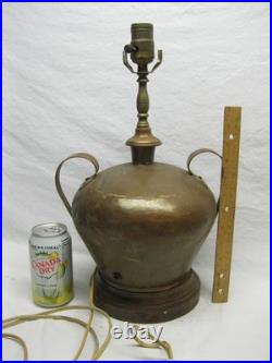 Hammered Copper Lamp Base Stained Slag Glass Shade Old Antique Dirk Van Erp