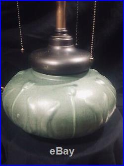 Hampshire Pottery, Lamp Base, Leaded, Slag, Stained Glass Shade, Handel Lamp Era