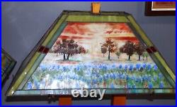 Hand Painted Stained/Slag Glass Wood Arts & Crafts Style Table Lamp-2 available Hand Painted Stained/Slag Glass Wood Arts & Crafts Style Table Lamp-2 available