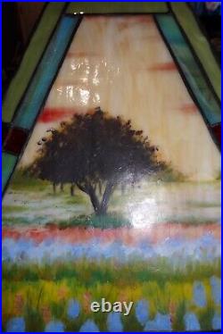 Hand Painted Stained/Slag Glass Wood Arts & Crafts Style Table Lamp-2 available Hand Painted Stained/Slag Glass Wood Arts & Crafts Style Table Lamp-2 available