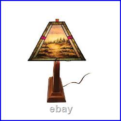 Hand Painted Tiffany Stained/Slag Glass 24 Lamp withWood Base & 2 Lights